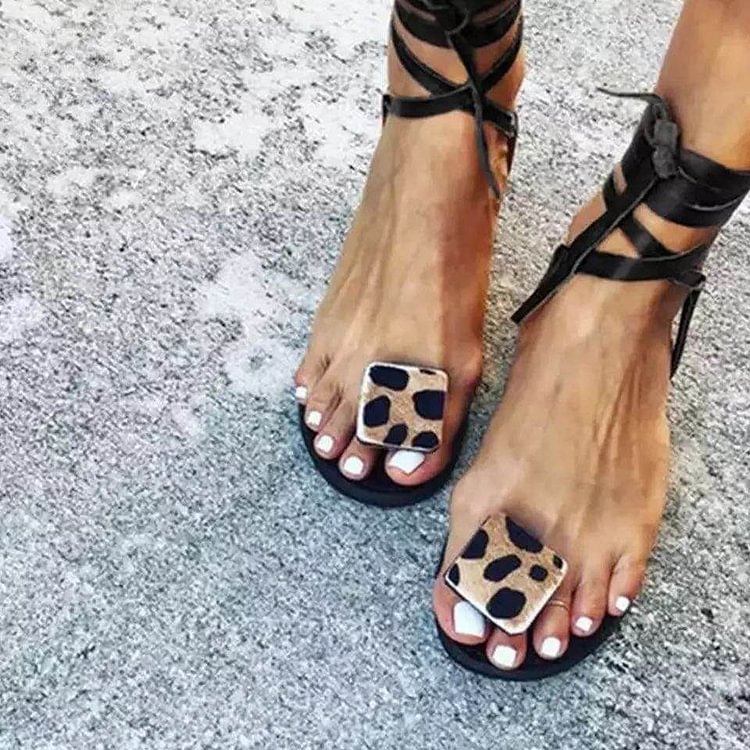 Women's Vintage Leopard Print Strappy Sandals
