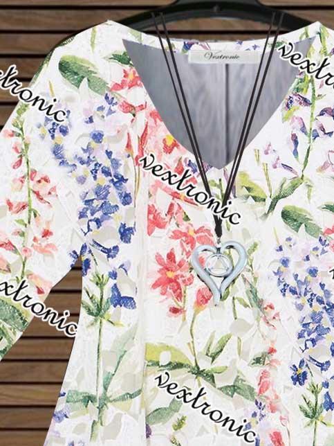 Women Half Sleeve V-neck Floral Printed Top
