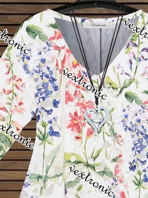 Women Half Sleeve V-neck Floral Printed Top