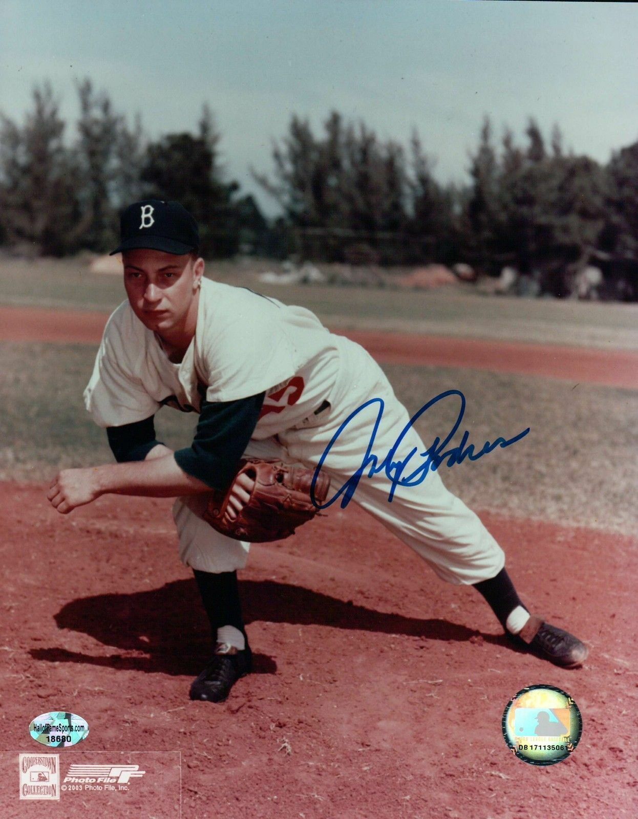 Johnny Podres Signed 8X10 Photo Poster painting Autograph Dodgers Pose After Pitch Auto COA