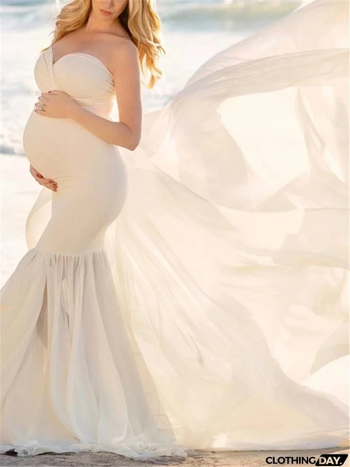 Sweetheart Neckline Strapless Front Ruched Design Tulle Mermaid Maternity Evening Gown