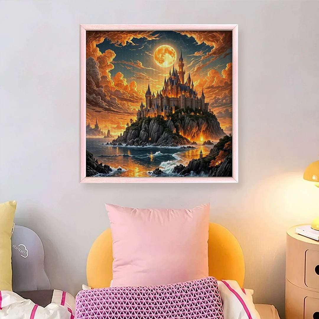 Castle Castle Full 14CT DIY Counted Cross Stitch Kits for Home Decor 40x40cm