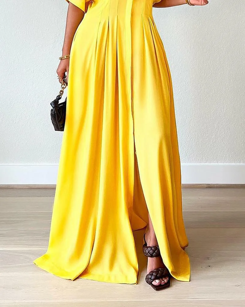 Sleek High Waist Pleated Maxi Dress
