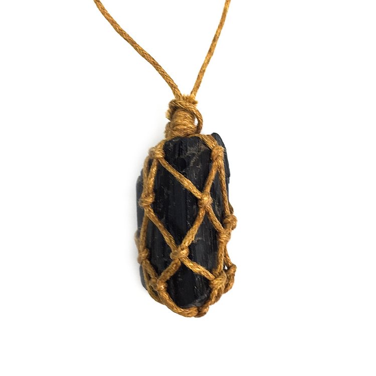 Natural Crystal Black Tourmaline Original Stone Necklace Black Tourmaline Hand Woven Necklace Tourmaline Pendant