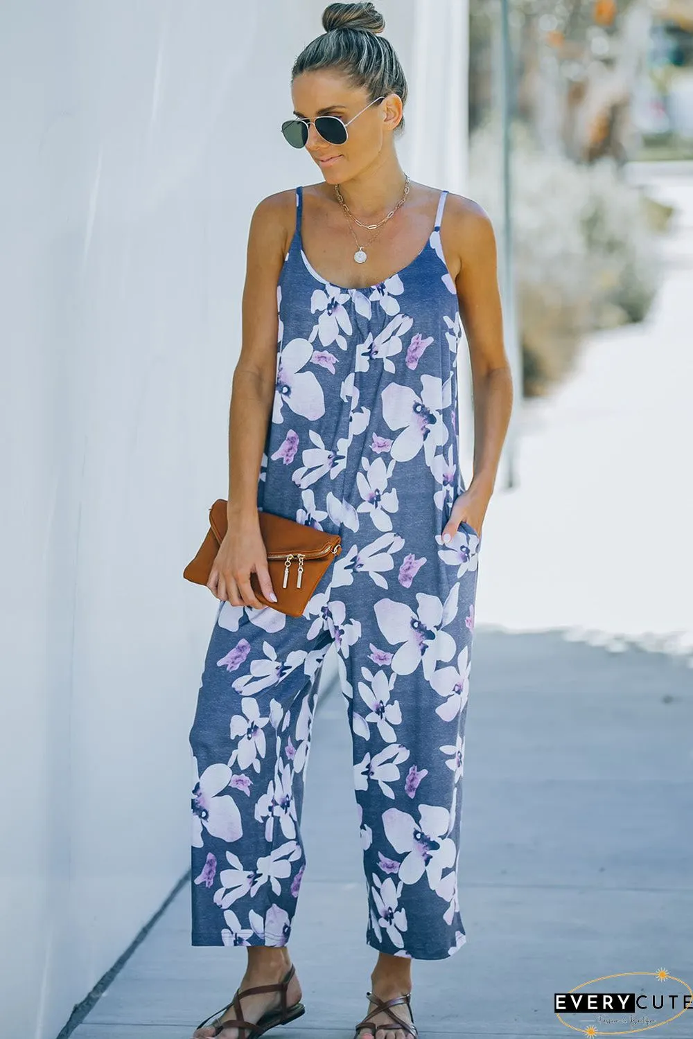 Print Spaghetti Strap Wide Leg Jumpsuit