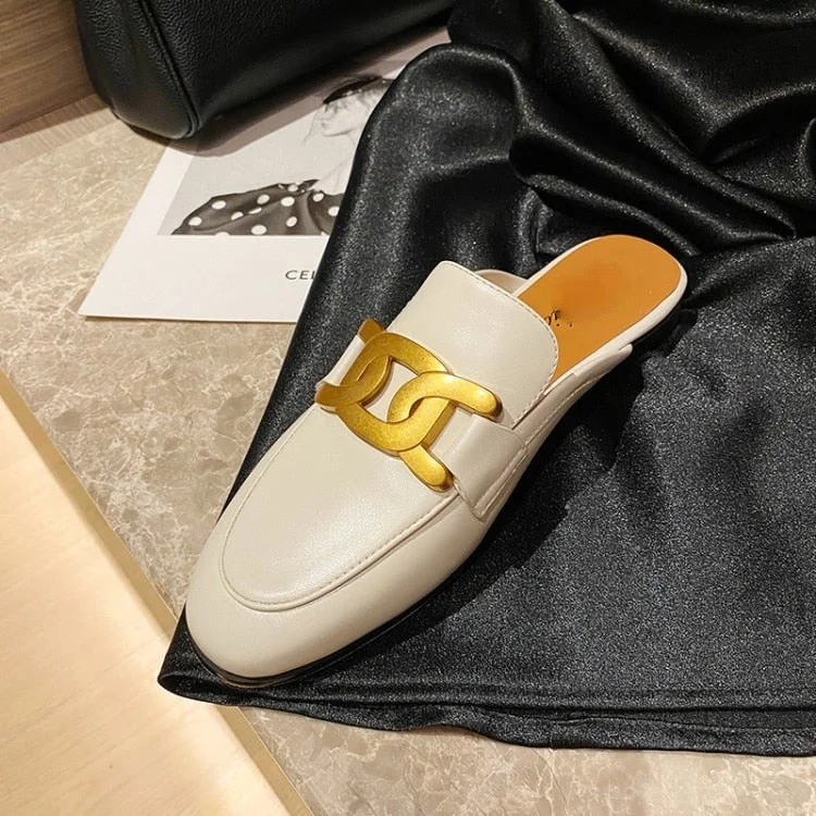 Outdoor Summer Flat Mules Closed Toe Women's Half Slippers