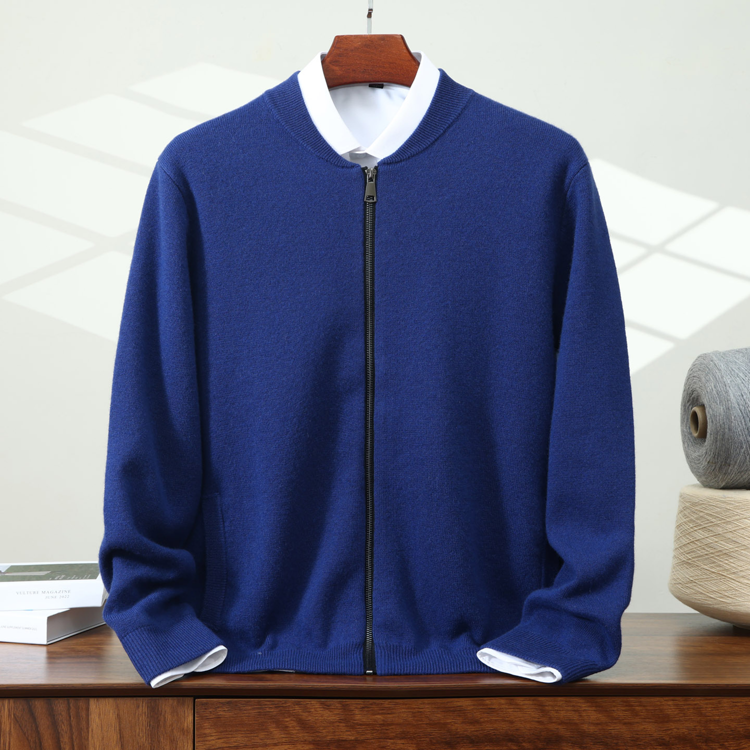 Men's Baseball-Style Cashmere Cardigan | Zip-Front Knit Jacket REAL SILK LIFE