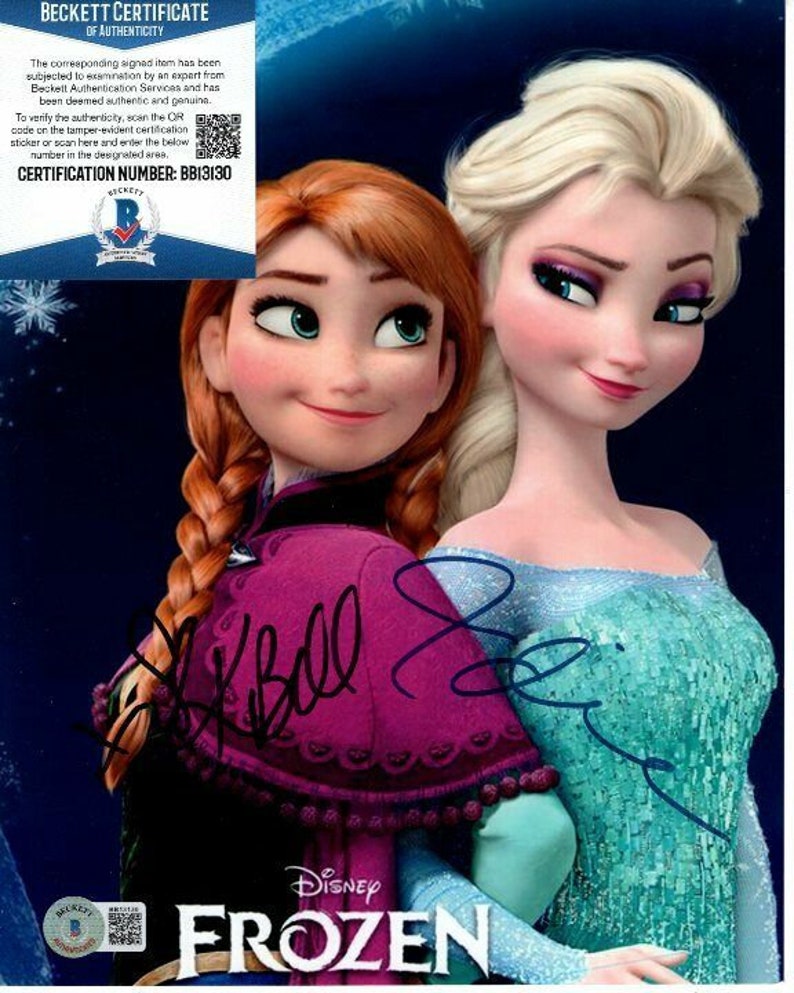 Kristen bell and idina menzel signed disney frozen 8x10 Photo Poster painting beckett bas