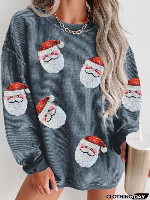 Sequin Santa Patch Ribbed Sweatshirt