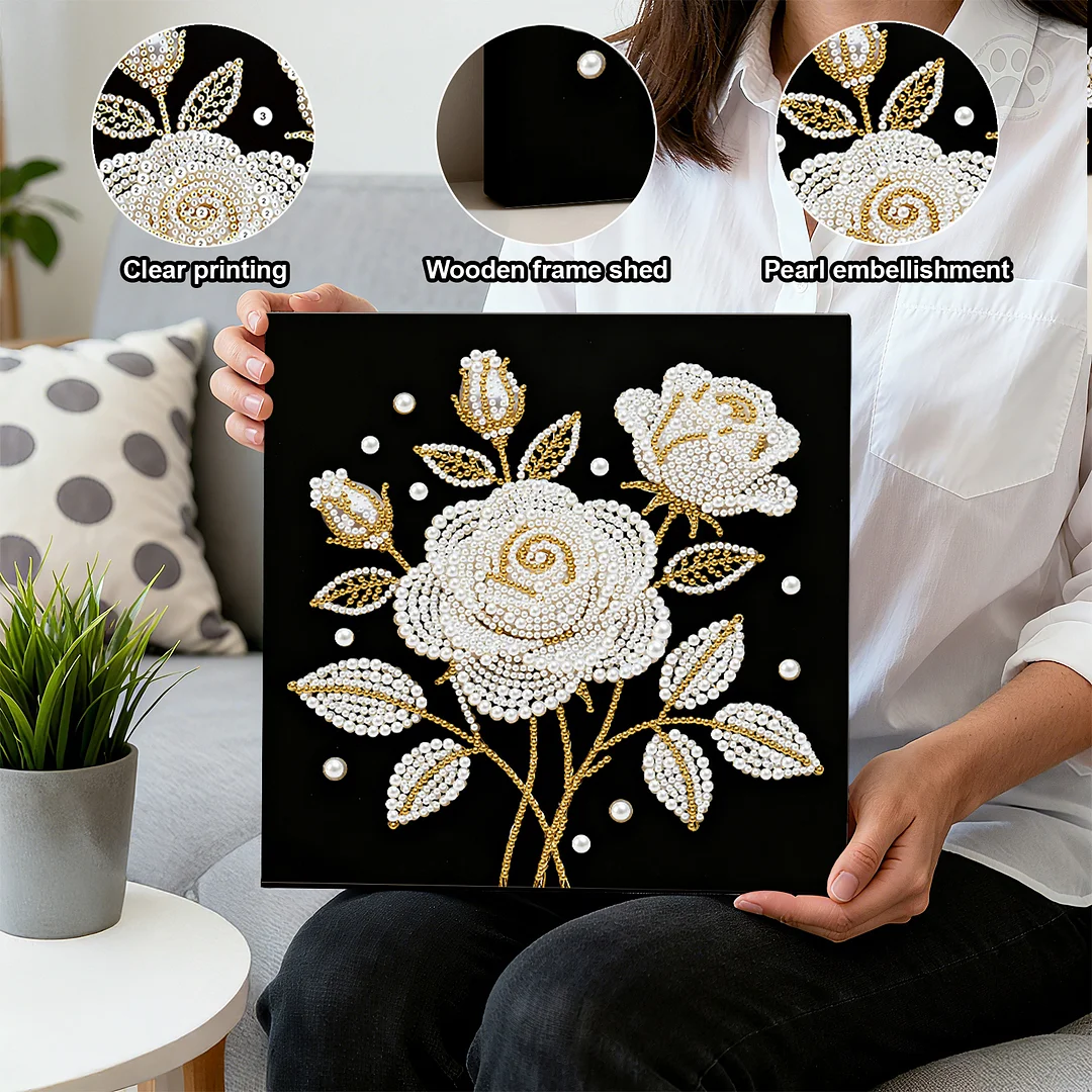 Rose DIY Pearl Art Diamond Painting Kit for Adults Home Decor 25x25cm With Frame