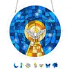 (18.5cm)DIY Acrylic Jigsaw Puzzle Window Hanging with Hanging Chain DIY Stained Glass Decoration Round Window Puzzle Decor for DIY Craft Project (Peace Dove)