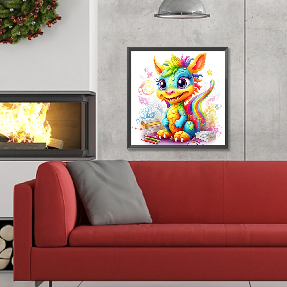 Full Round Diamond Painting 30*30cm - Colorful Little Dinosaur