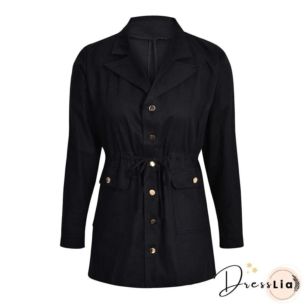 Sale Women Button Coat Office Lady Fall Jacket Slim Pocket Elegant Outwear Vintage