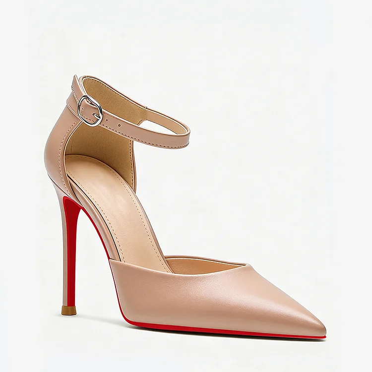 100mm Women&rsquo;s High Heels Ankle Strap Pointed Toe Heel Dress Wedding Party Pumps Red Bottom Matte Sandals VOCOSI VOCOSI