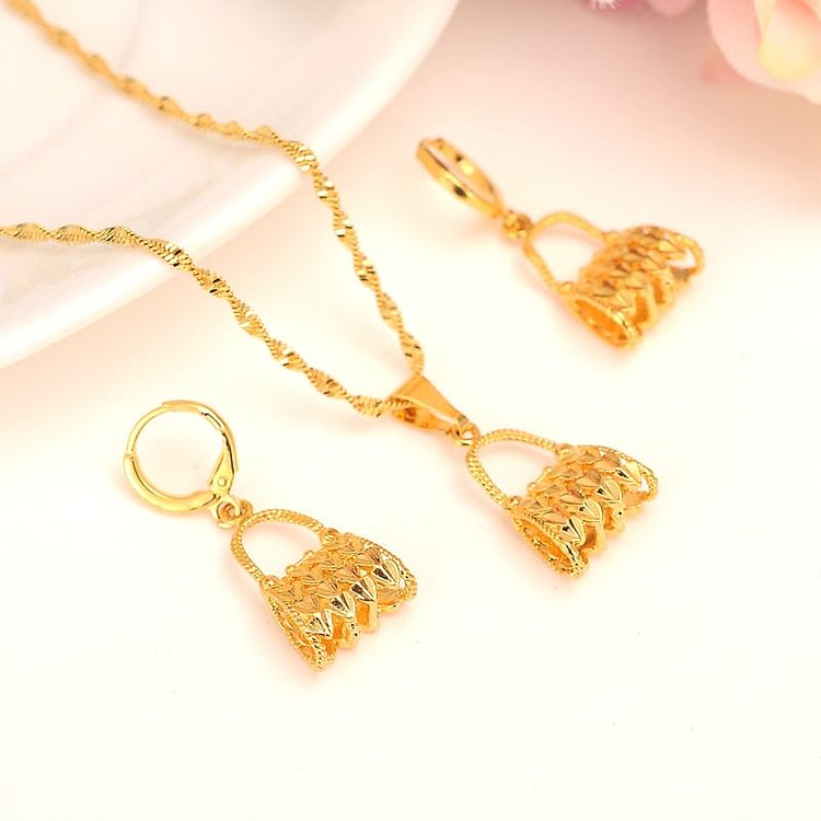 24 K gold color PNG Necklace pendant Earrings ring Set Women Party Gift