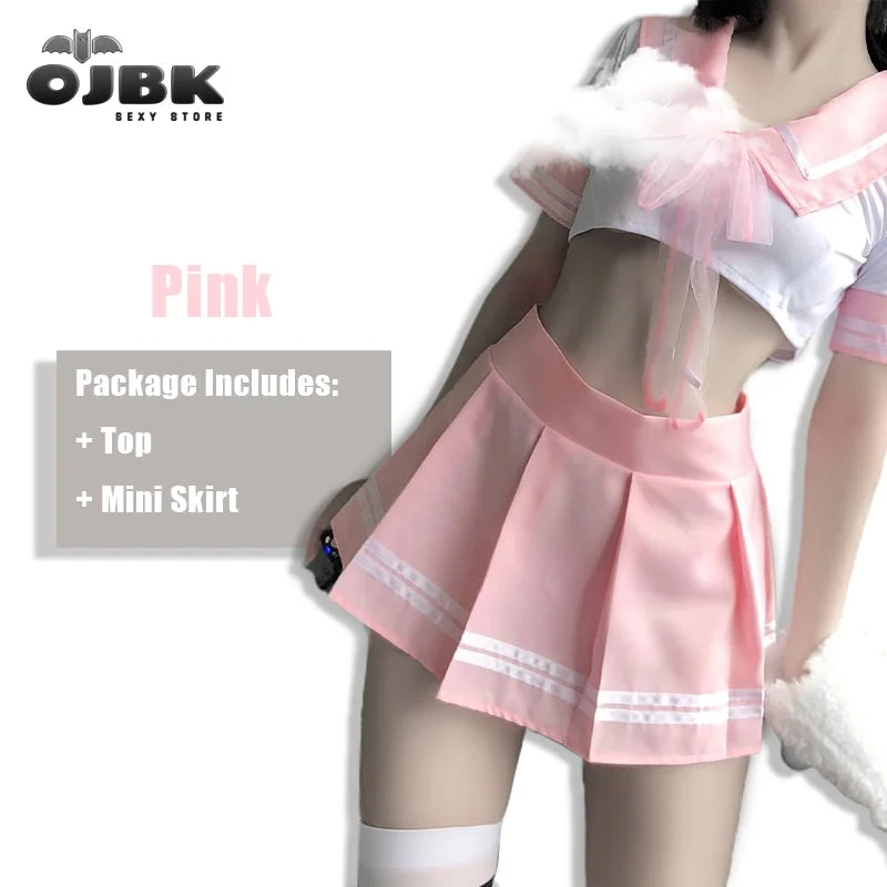 OJBK Sexy Pink School Girl Navy Sailor Costumes DDLG Miniskirt Velcro Outfit Women Cosplay Lingerie Student Uniform Fashion 0631