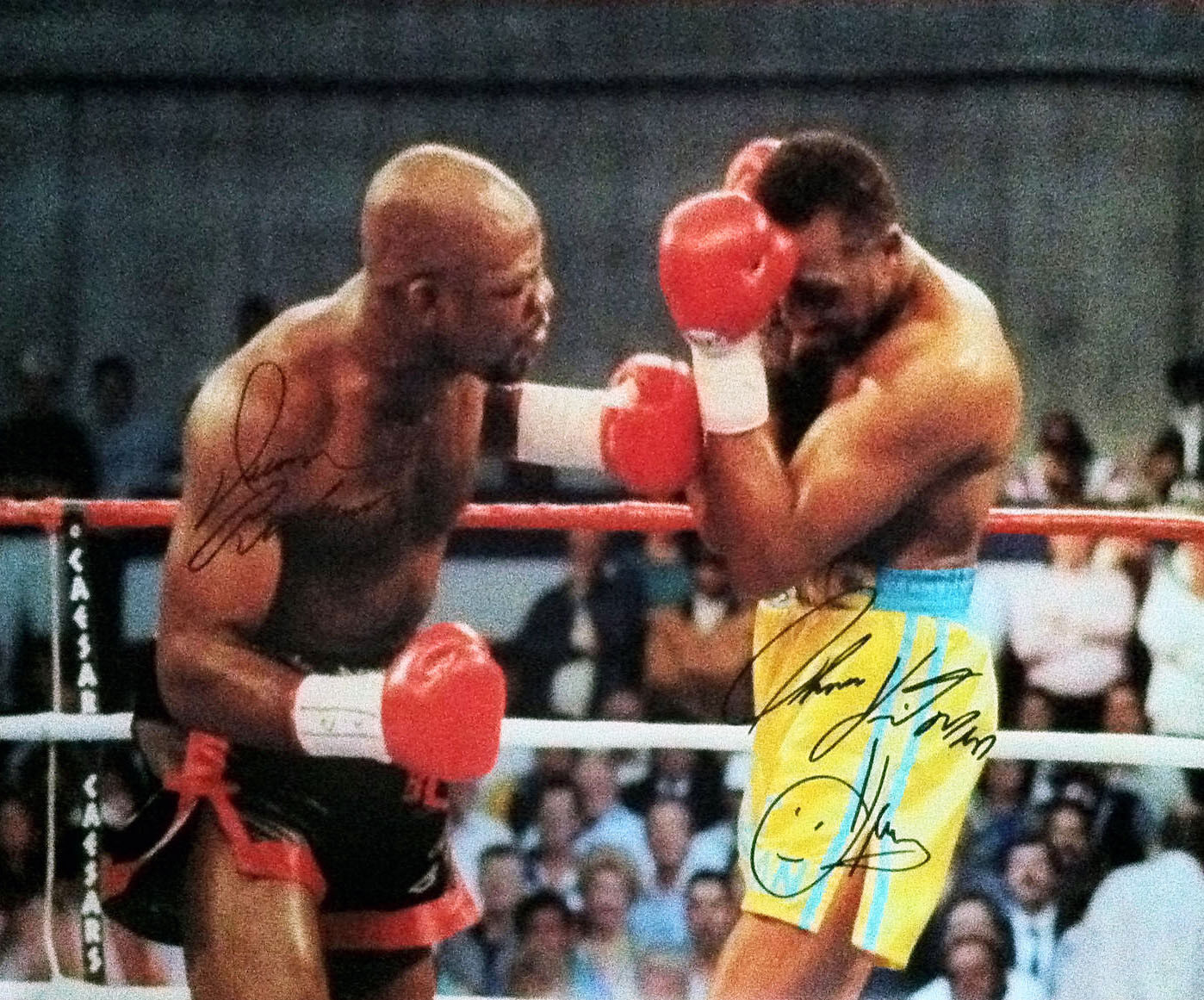 THOMAS HITMAN HEARNS & IRAN BARKLEY DUAL SIGNED 16x12