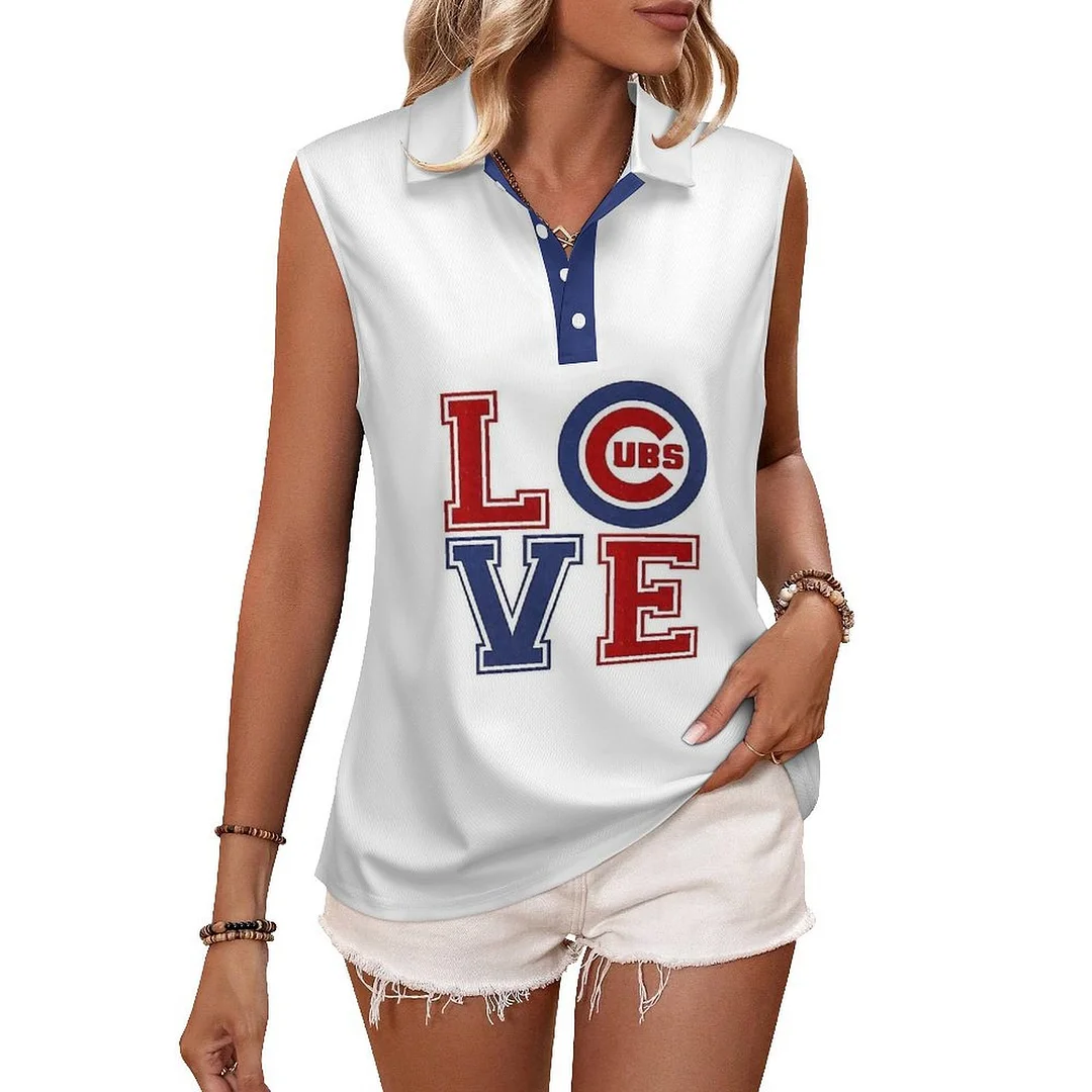 V-neck Sleeveless Casual POLO Shirt Tank Top for Women Printed with Pattern,Blue,Red