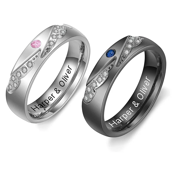 Personalized Wings Couple Ring Engrave Love Message Matching Rings Gift for Couple Friends BBF