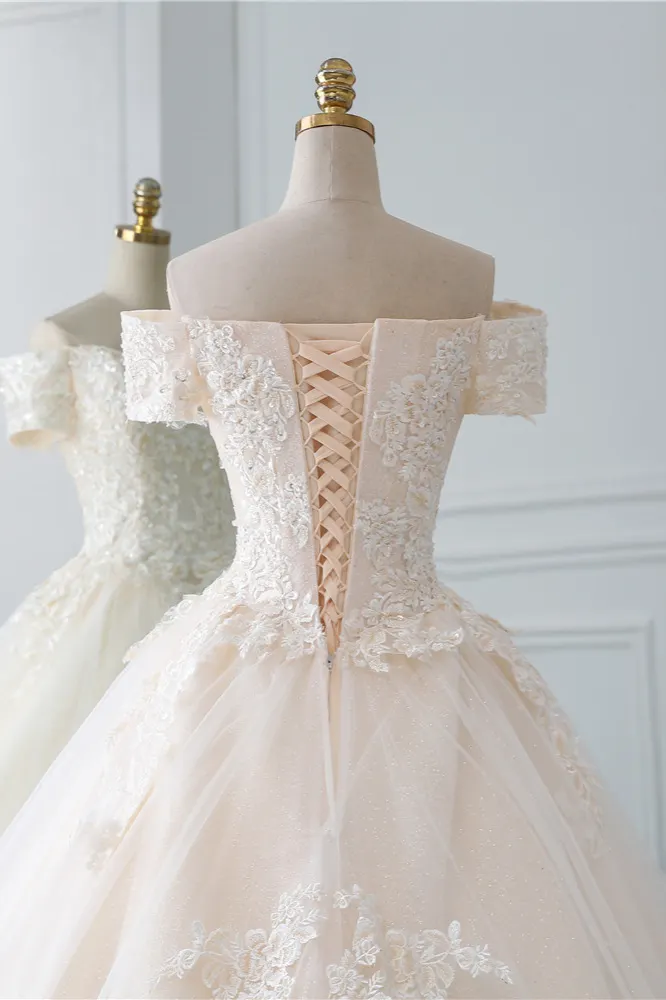 Off the Shoulder A Line Tulle Princess Wedding Dresses main image 1
