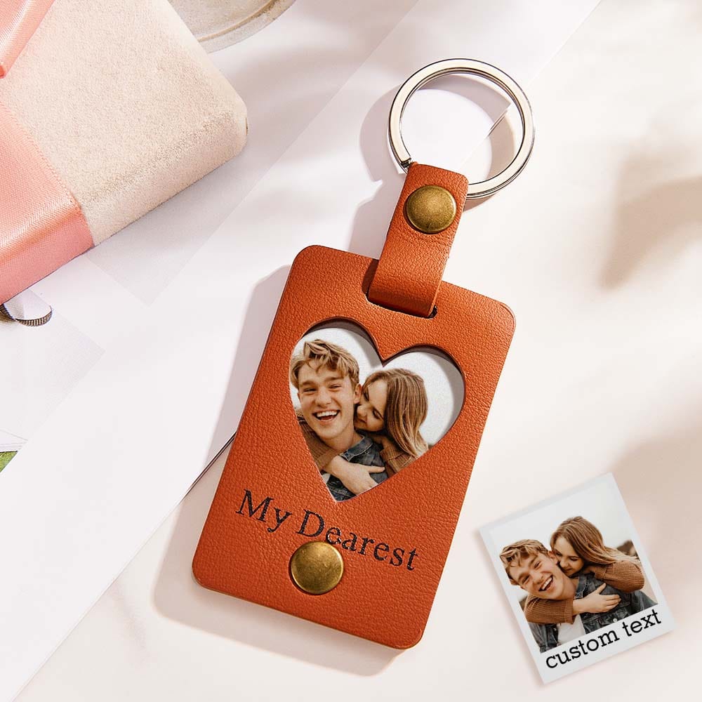 Loveyoufancy Loveyoufancy Custom Photo Engraved Keychains Heart-shaped Leather Gifts