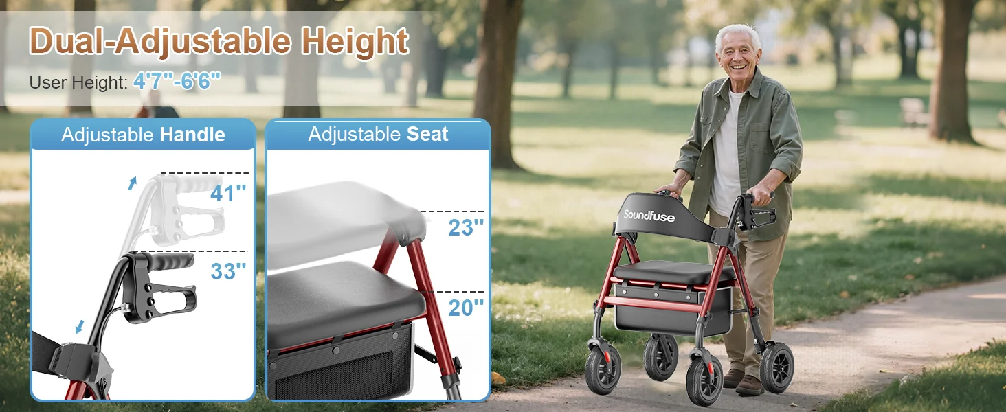Henmnii Walker For Seniors, Lightweight Rollator Walker