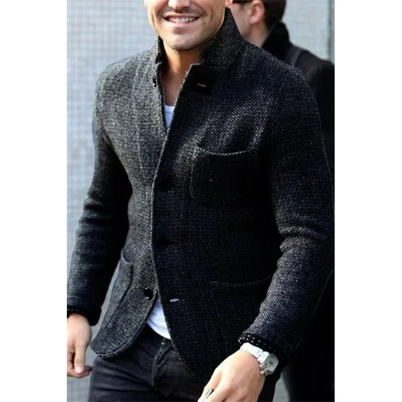 Wongn Wongn Men's Men's Blazer Suit Collar Long Sleeve Pocket Shirt Men's Jacket Coat Sweater