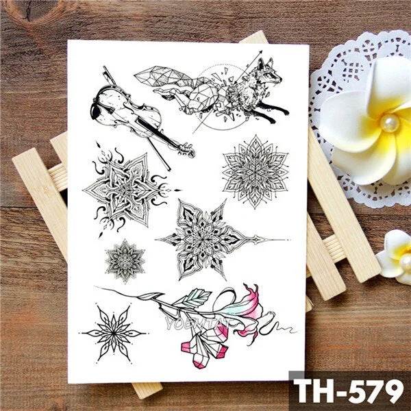 Geometric Lace Flowers Waterproof Temporary Tattoo Sticker Rabbit Dream Catcher Line Rose Flash Tattoos Body Art Arm Fake Tatoo