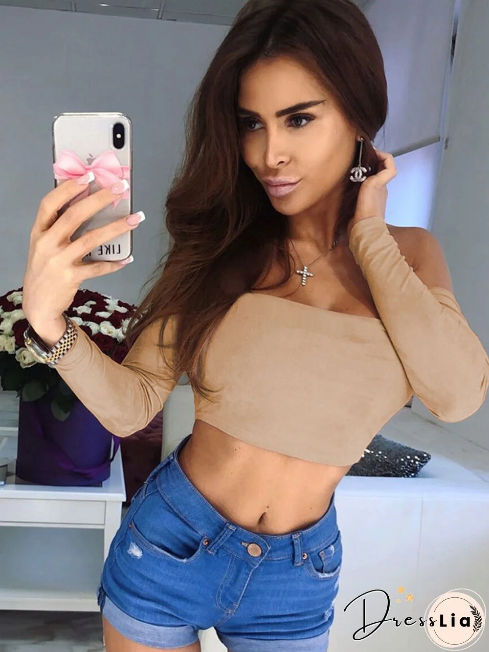 Long Sleeve Top Corset Top Women Off Shoulder T-Shirt New Year White Crop Top Fall Winter Sexy Solid Tees Streetwear Y2K Clothes