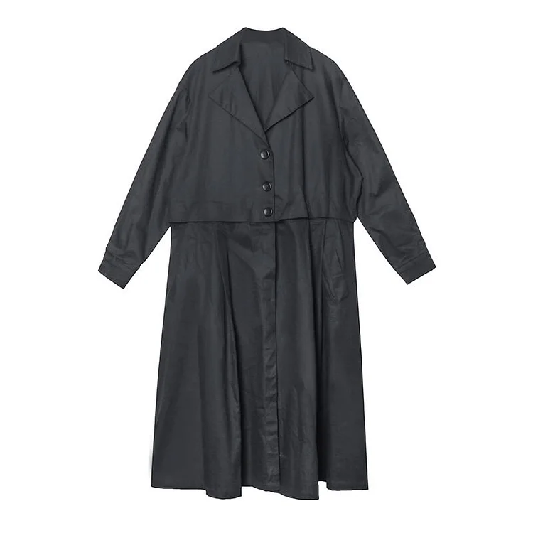 Casual Black Lapel Single-breasted Pockets Long Sleeve Trench Coat 