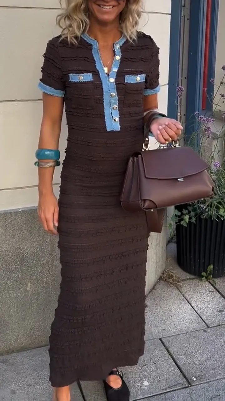Womens Round Neck Spliced ​​Casual Dress