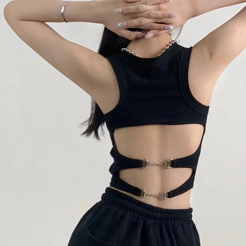 Brownm Women Sports Tank Tops With Bra Pad Casual Crop Tops Backless Knitt Running Camisole For Women Y2K Streetwear Tops