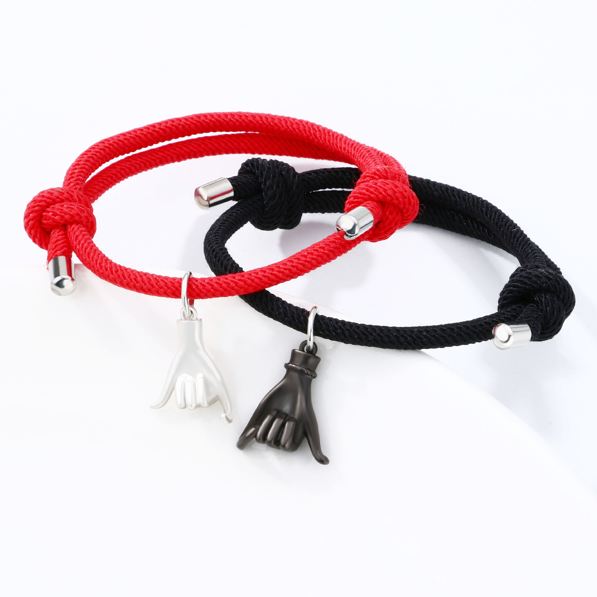 2PCS Drag Hook Handshake Couple Bracelet Holding Hands Pendant Bracelet