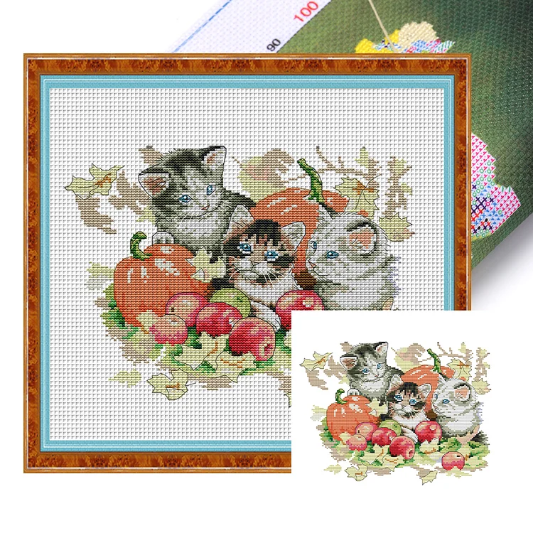 Joy Sunday Four Seasons Kitten - Printed Cross Stitch 14CT 31*27CM