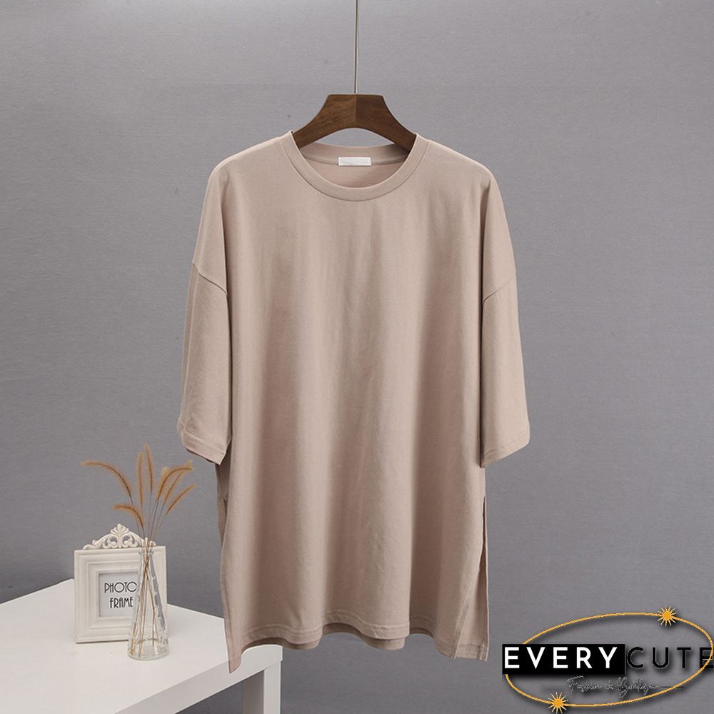 Blessyuki Summer Oversized T Shirt Women New 100% Cotton Soft Casual Chic Tees Female Casual Split Solid Basicharajuku Tops