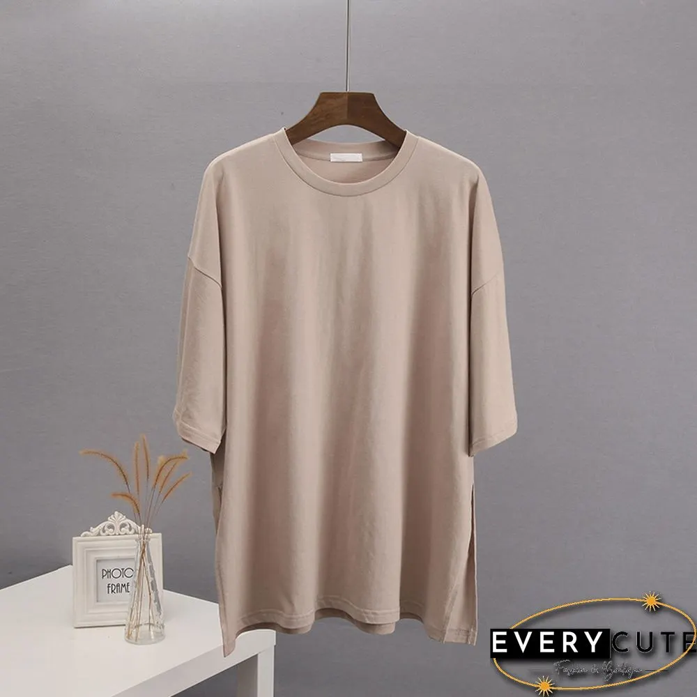 Blessyuki Summer Oversized T Shirt Women New 100% Cotton Soft Casual Chic Tees Female Casual Split Solid Basicharajuku Tops