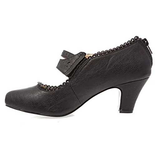 Black Vintage Mary Jane Cone Heel Hollow Out Pumps Vdcoo