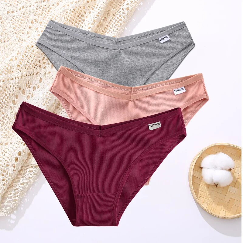 FINETOO 3PCS/Set Lingerie Sexy Women Cotton Panties Underwear Female Underpants 8 Solid Color Soft Woman Briefs Intimates M-XL