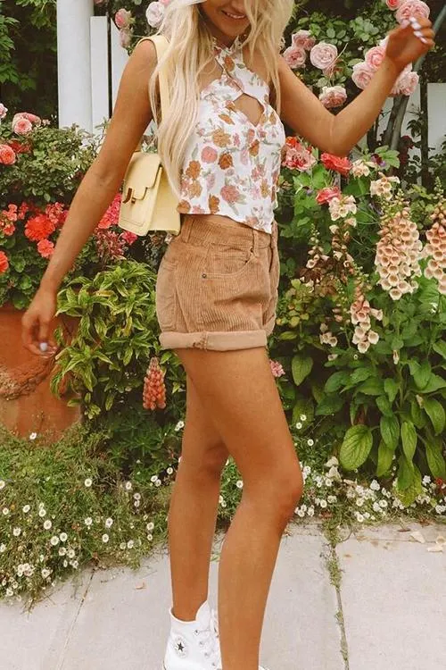 Corduroy High Waist Shorts
