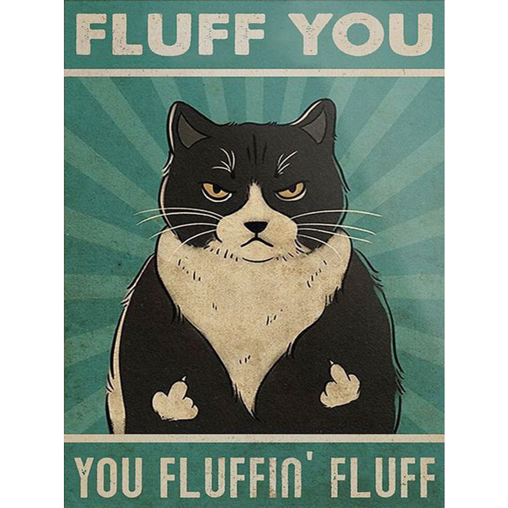 

(Multi-Size Round/Square) Fluff You Black Cat Retro Poster - Diamond Painting, Square diamond 30*40cm, 501 Original