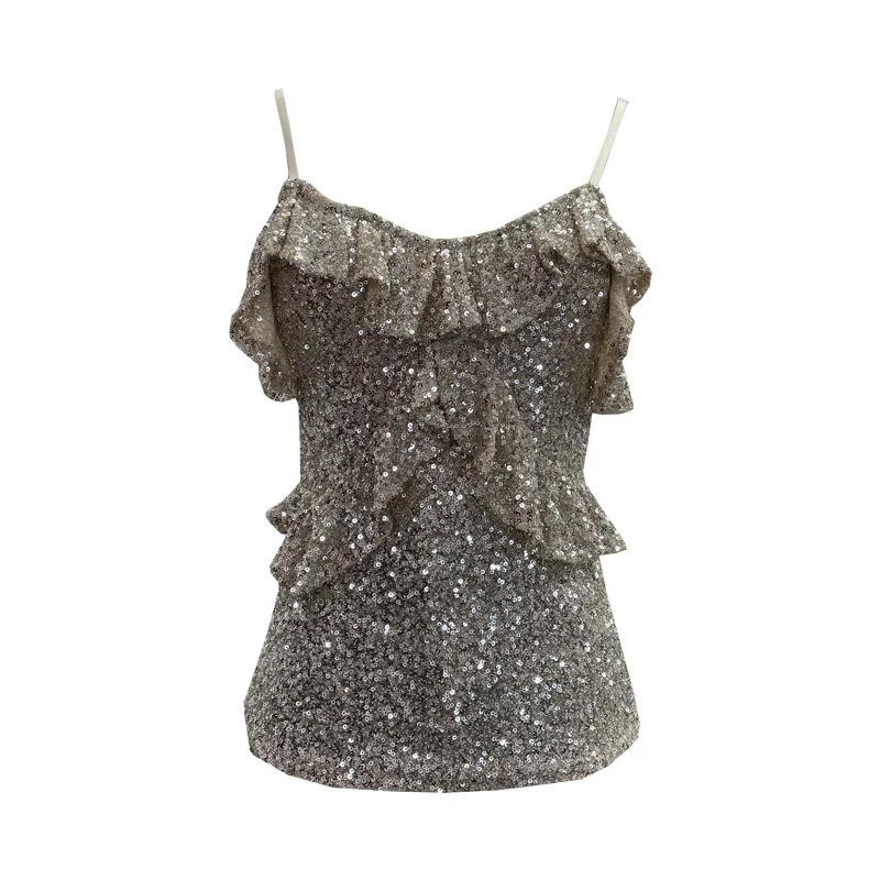 Uveng Solid Shot Of The Leek Wood Ear Design Feeling With A Bullet Elastic Sling Sling Vest T-Shirted Babes Sleeveless Top Lady 9069