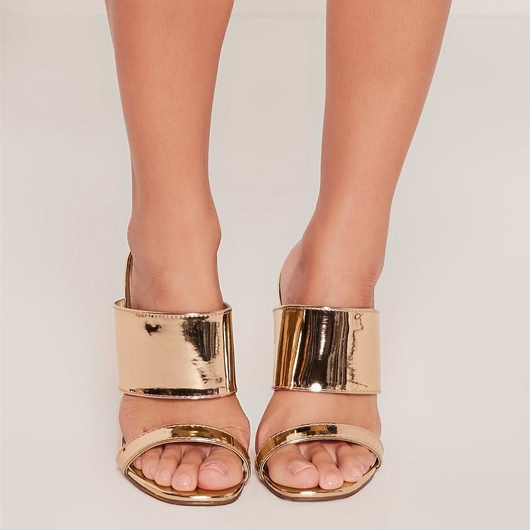 Gold Metallic and Glitter Mule Heels Open Toe Block Heels US Size 3-15 |FSJ Shoes