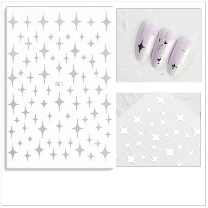 Black Red 3D Nail Sticker Self Adhesive Love Heart Star Butterfly Flower Nail Decals Slider DIY Nail Art Decoration-Nail Inspo