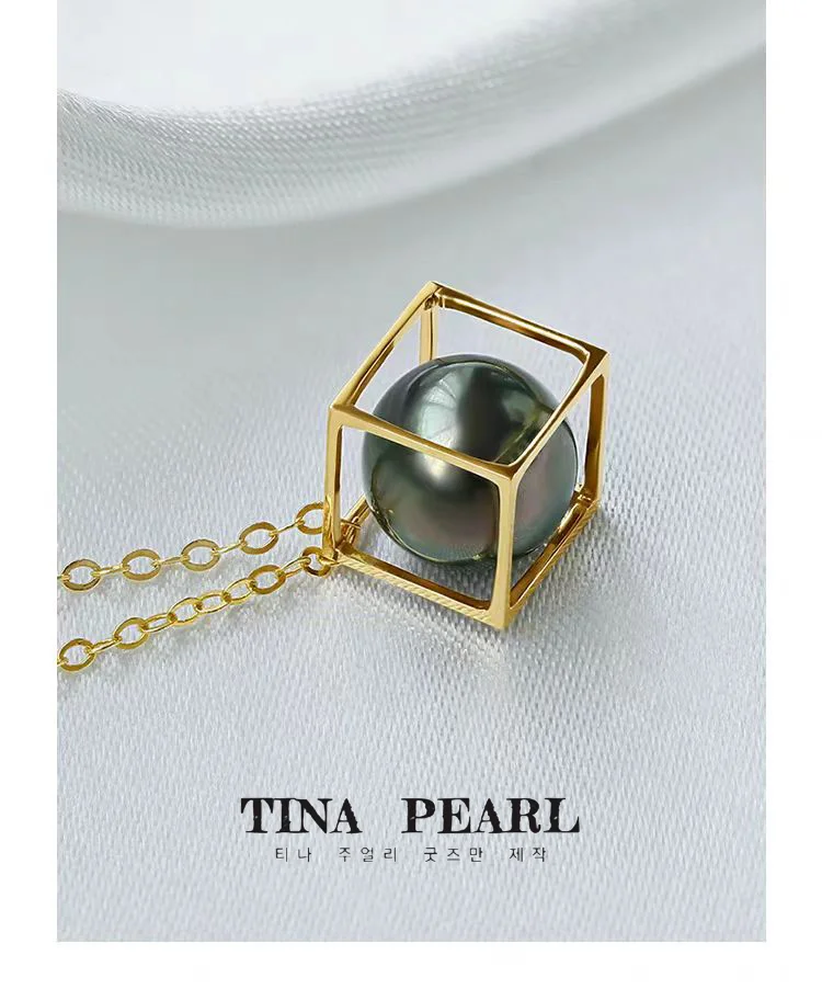 TINA Jewelry 18k gold Sea water Tahiti geometric pendant necklace