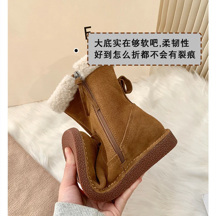 Wongn Wongn Preservation Small Warm Stove ~ Retro Flat Bottom Middle Tube Snow Boots Female 2023 New Winter Add Velvet Warm Cotton Shoes