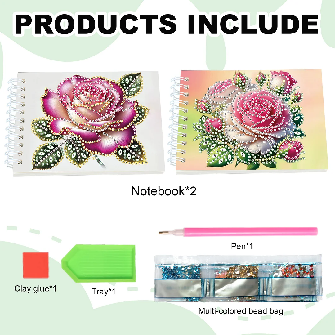 2 Pack Rose DIY Diamond Art Spiral Notebook Kit 80Pages No Lines Gifts for Adult