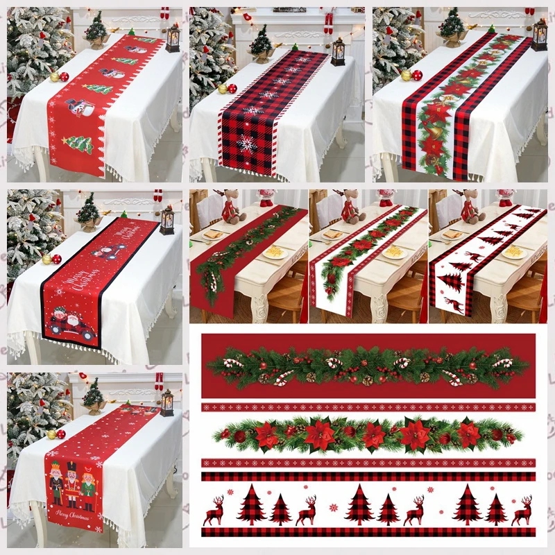 Tegooe Polyester Christmas Table Runner - Classic Poinsettia Design 35x180cm