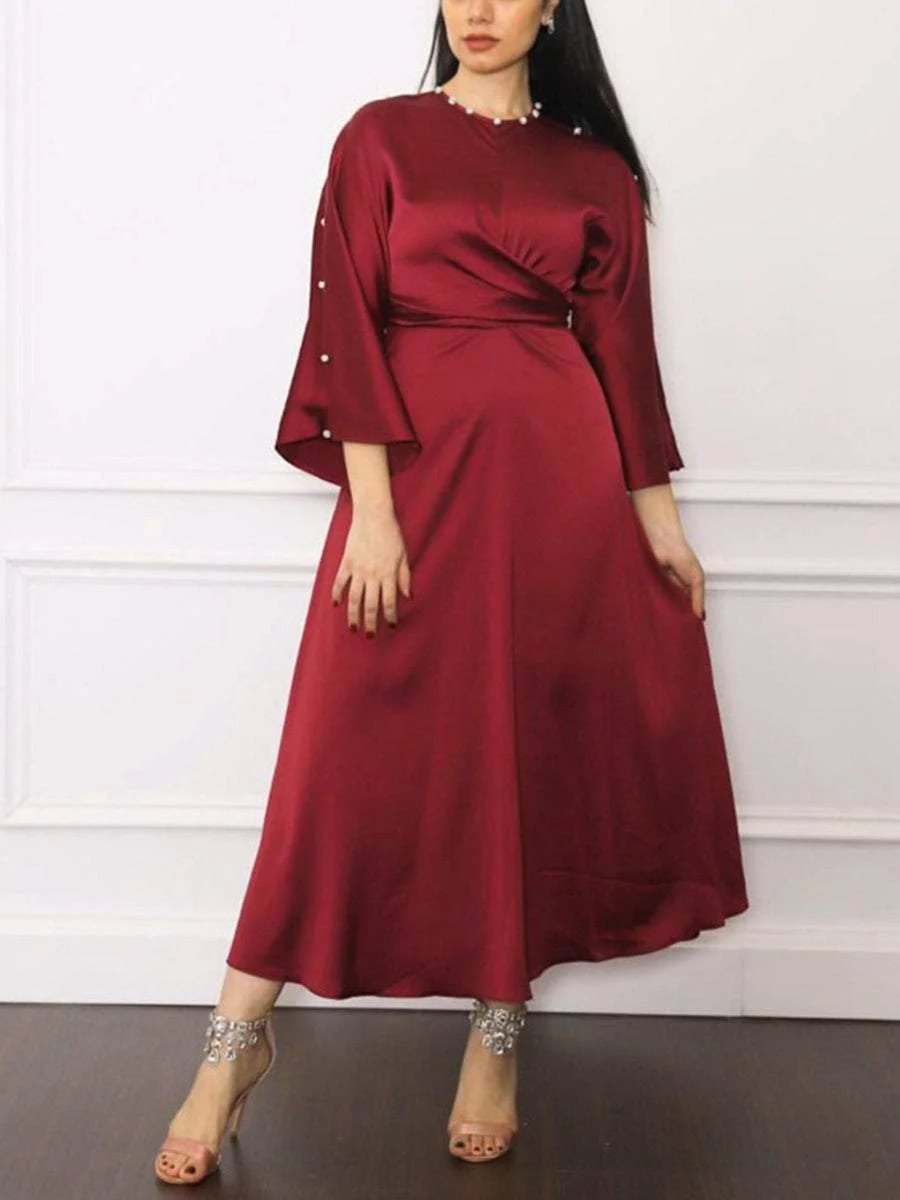 Satin Ruffle Sleeve Dress