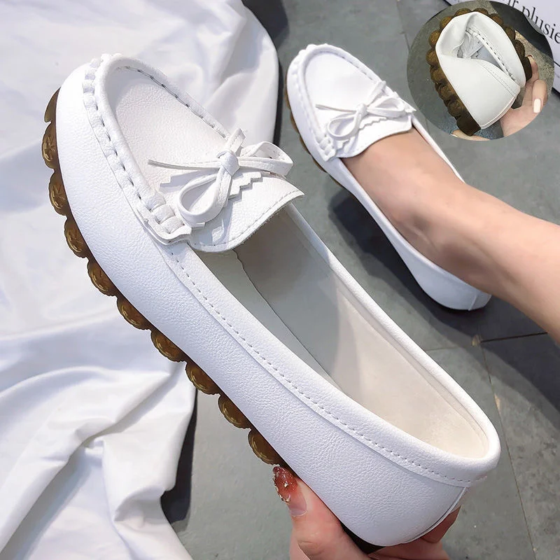 Breakj Breakj Shoes Women Spring New Flat Single Shoes Soft Sole Lazy One Foot Mother White Nurse Shoes