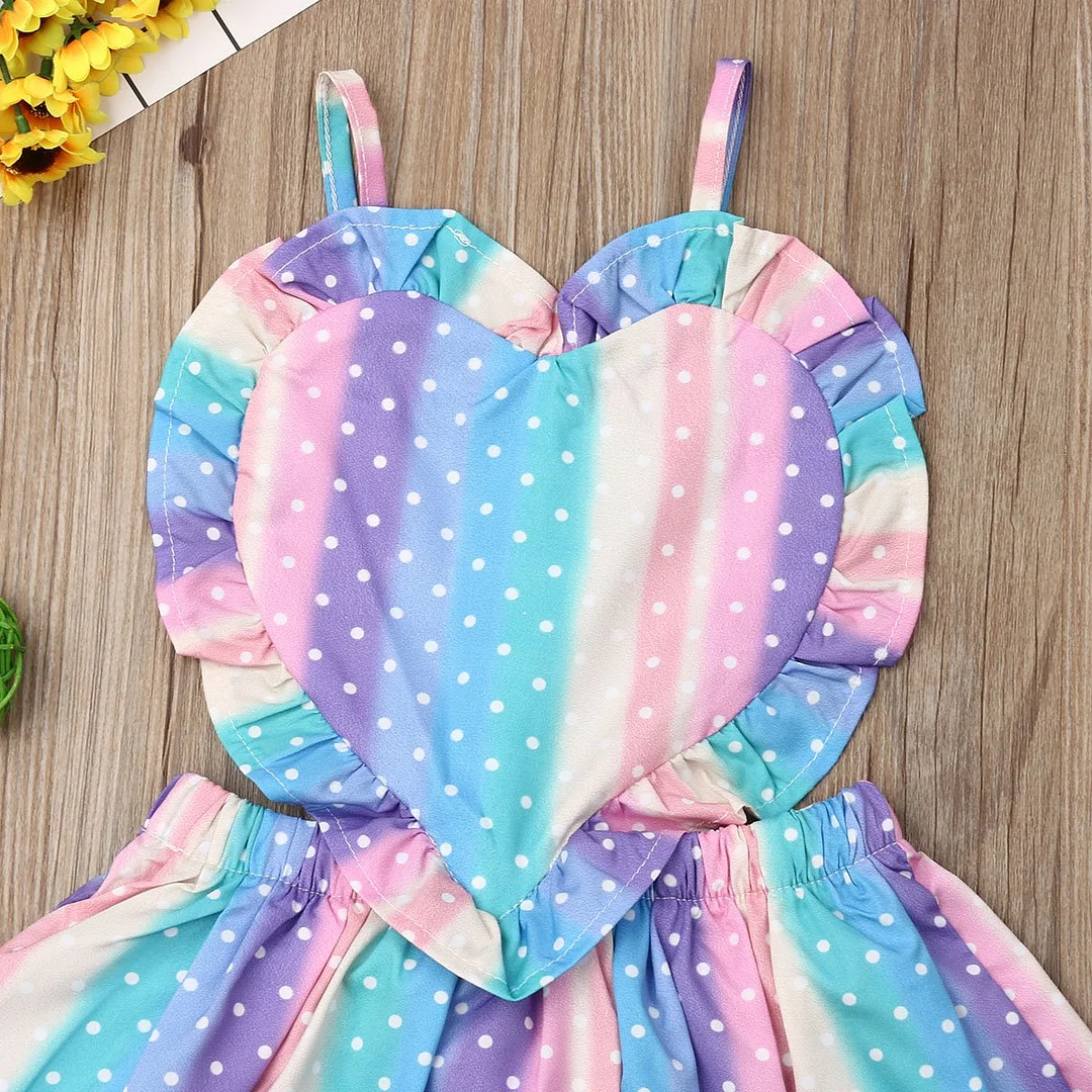 2019 Baby Summer Clothing Toddler Baby Girls Colorful Dress Love Rainbow Striped Ruffles Strap Dress Romper Outfit Clothes 1-5Y